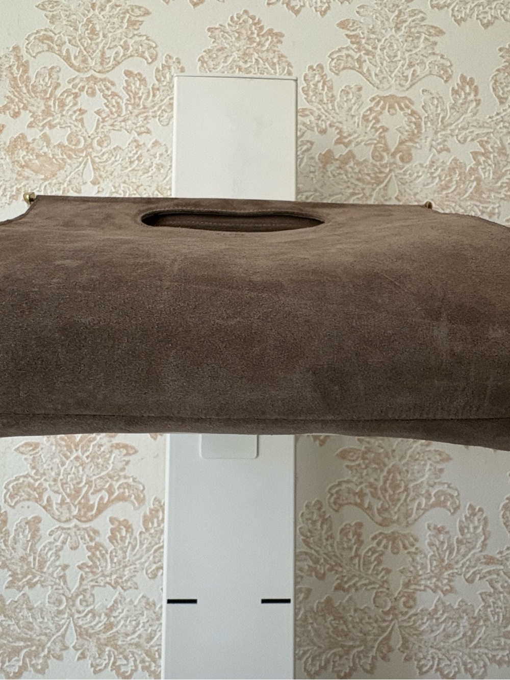 Clare V. Petit Maude Maison Mushroom Taupe Gray Suede Clutch Bag 12” x 9.5” x 5” - Picture 6 of 14